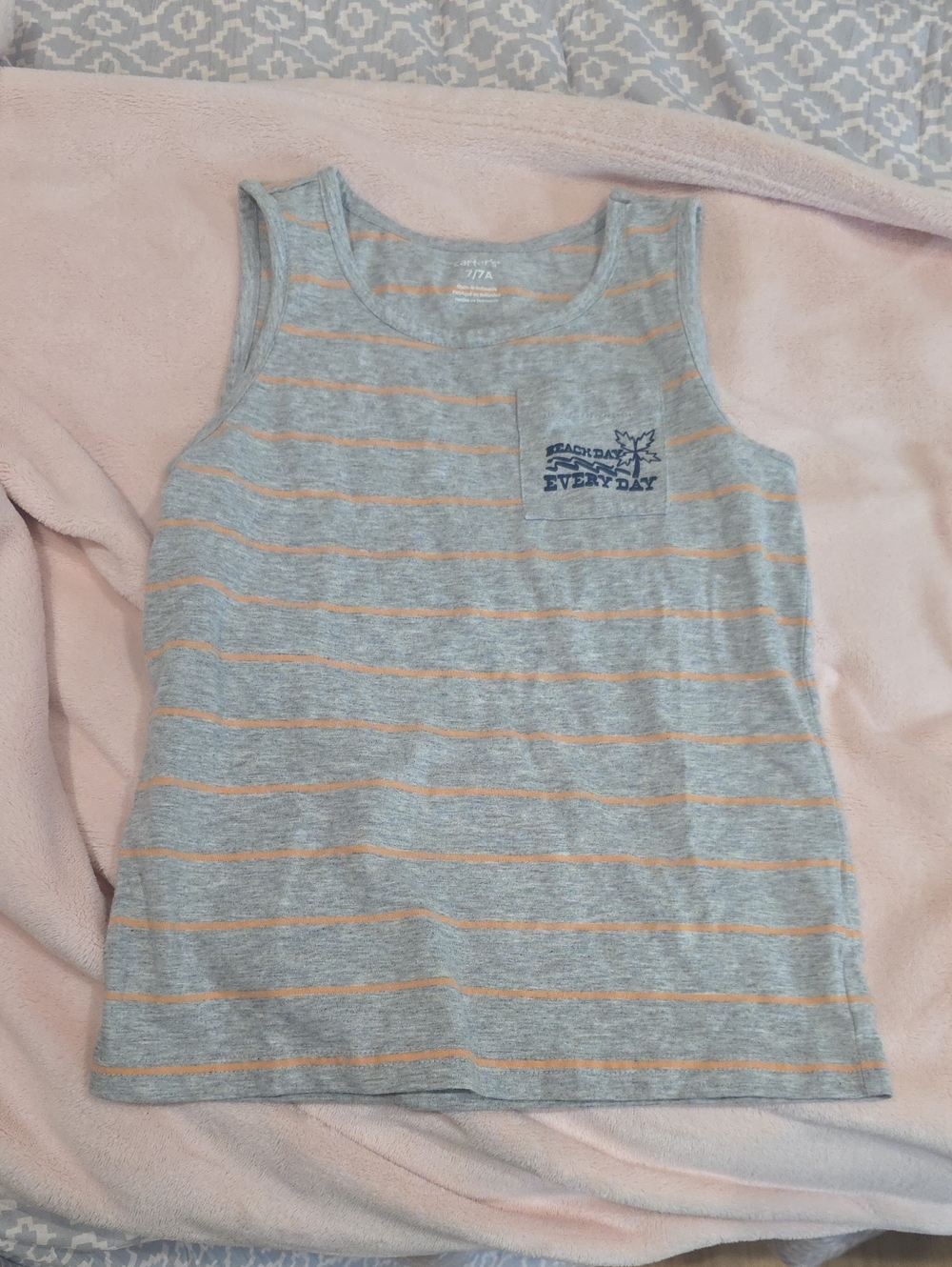 Carter's Gray & Orange Striped Kids Tank Top with Pocket Graphic